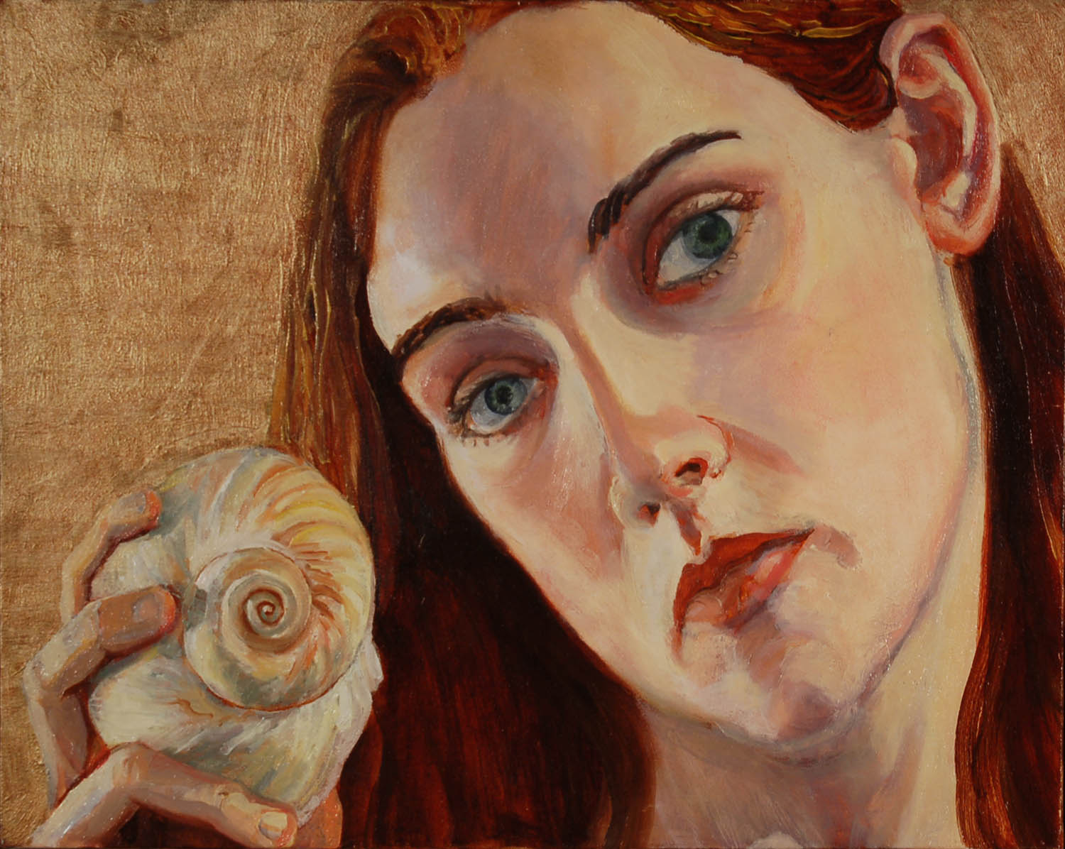 Self Portrait with Shell, oil on canvas